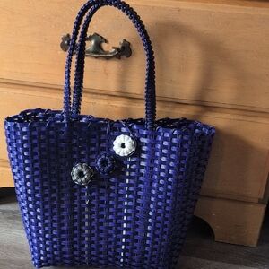 Elegant Blue Woven Tote Bag